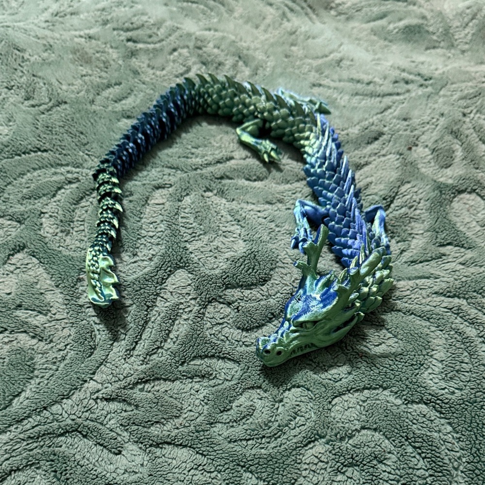 Blue and green 3D printed dragon